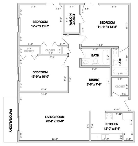 The Clark 3 Bedroom 2 Bathroom Floor Plan The Clark 3 Bedroom 2 Bathroom Floor Plan at Westmore Apartments, Illinois